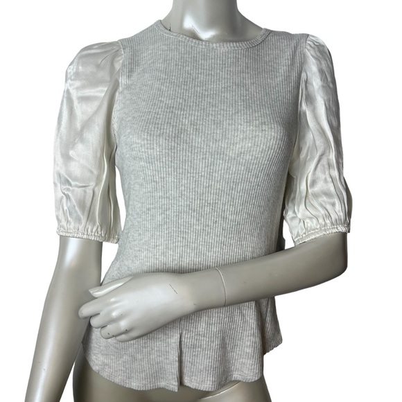 FIFTEEN TWENTY Heather Ivory Ribbed Contrast Puff Sleeve Top - Picture 11 of 11